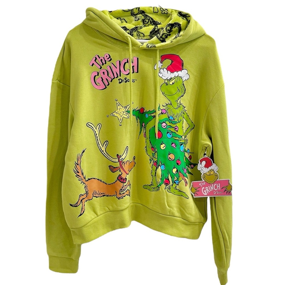 🎄Dr. Seuss Grinch Green graphic hooded fleece
sweatshirt size-Medium Women’s